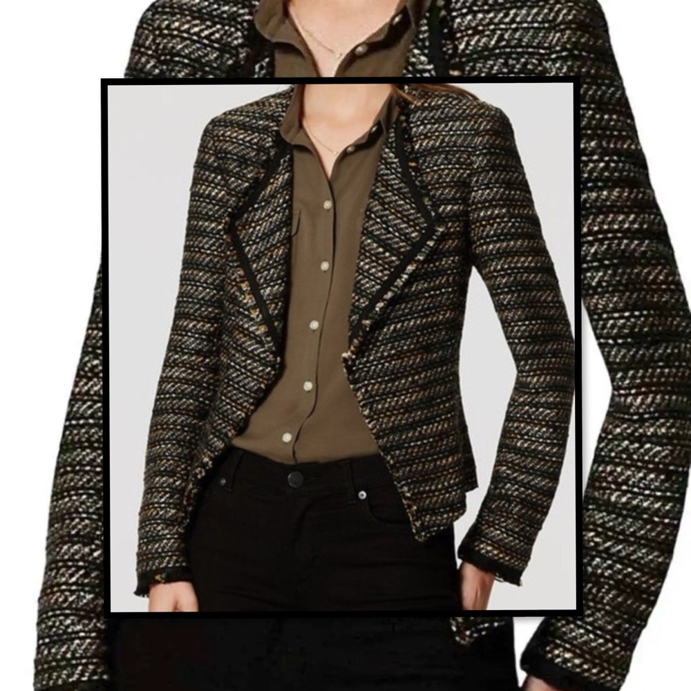 LOFT WOMENS TWEED JACKET MULTICOLORED S